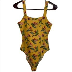 Forever 21 Yellow Floral Print Tank Top Bodysuit